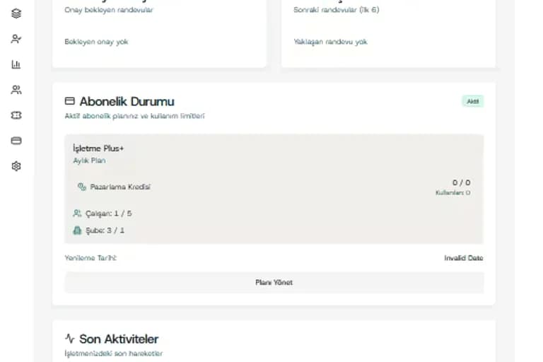 Yönetim paneli tablet görünümü